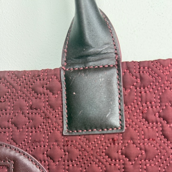 TORY BURCH Ella Tote Burgundy Quilted Handbag - Picture 4 of 16
